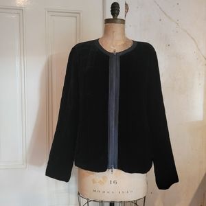 Eileen Fisher xl Silk Velvet Zip Front Bomber Jacket